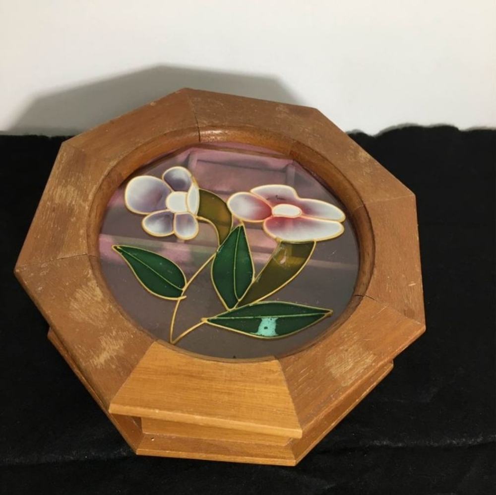 Vintage #Octagon $Stained #glass #Jewelry #Box